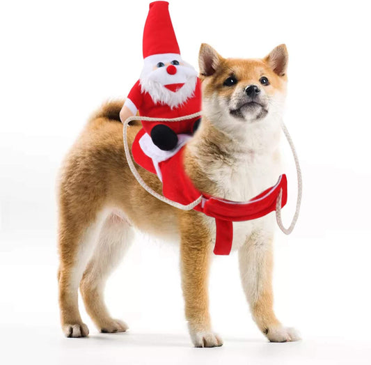 Funny Christmas Dog Costume Santa Claus Costume Riding on Dog (Large)